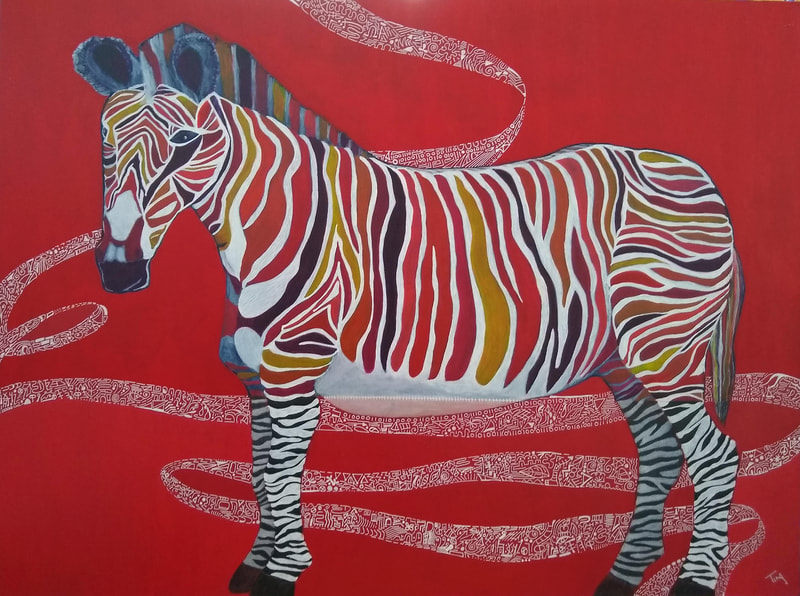 Acrylic by Tina Alberni bringing awareness about the plight of Grevys Zebra.