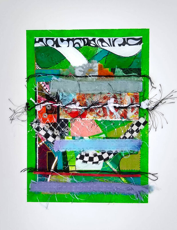 Collage by Tina Alberni. 
Works in this series are informed by current events that occur by the direct impact of caustic human behavior and naturally occurring chaotic events